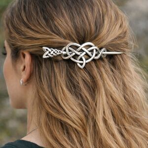 Celtic Knot Hair Barrette Silver Tone Slide Pin 4” Bun Holder Clip